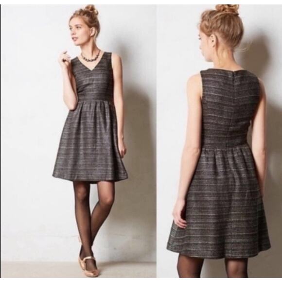 Anthropologie Moulinette Soeurs Metallic Tweed Glissade Fit & Flare Dress 4 - Picture 9 of 10
